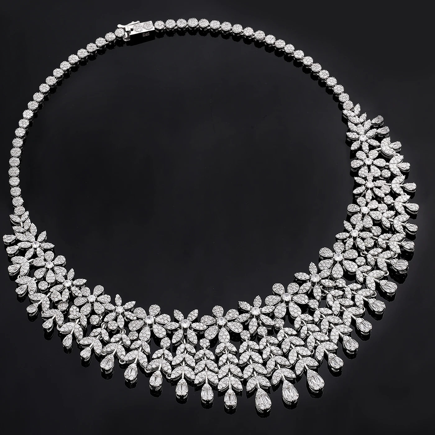 4pcs Bridal Zirconia Crystal Silver Women Earrings Necklace Bracelet Ring Full Jewelry Sets