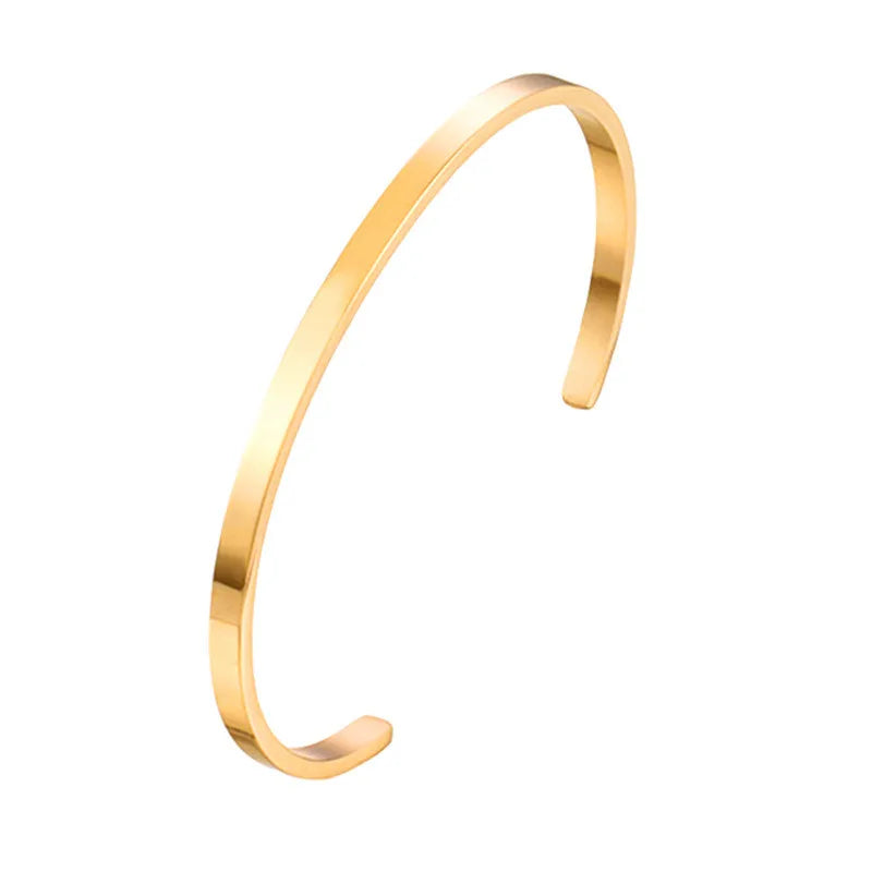 Unisex Simple Opening Plain Smooth Lovers Black Rose Gold Silver Gold Women Men Bangle Bracelet