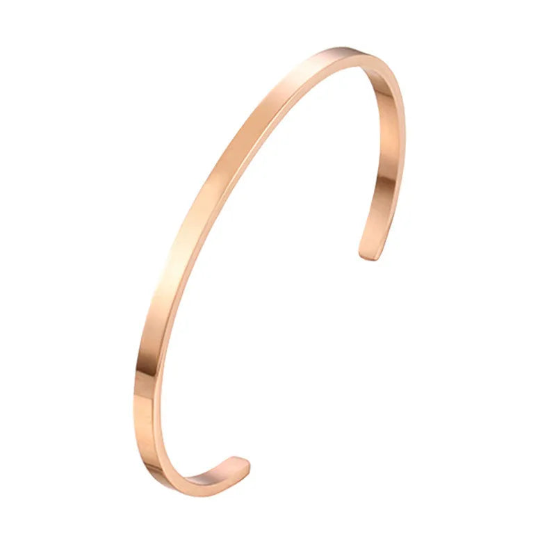 Unisex Simple Opening Plain Smooth Lovers Black Rose Gold Silver Gold Women Men Bangle Bracelet
