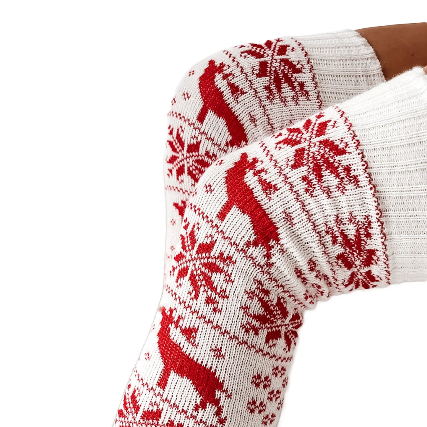 Christmas Female Women Warm Thigh High Sock Snowflake Print Knit Over The Knee Fall Winter Stocking