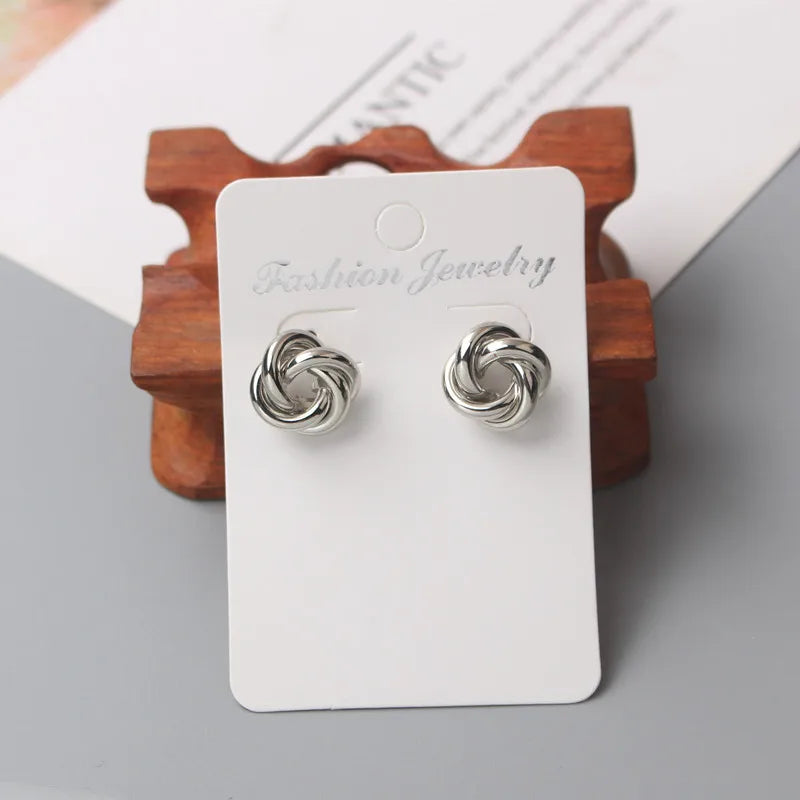 Tiny Metal Stud Women Gold Silver Twist Round Small Earrings Fall Jewelry Gift