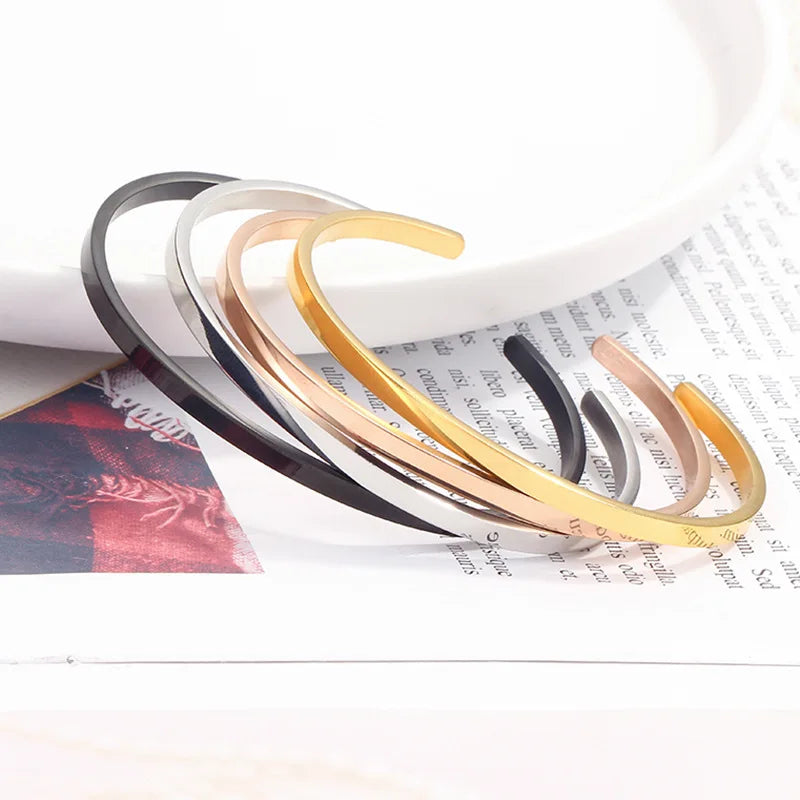 Unisex Simple Opening Plain Smooth Lovers Black Rose Gold Silver Gold Women Men Bangle Bracelet