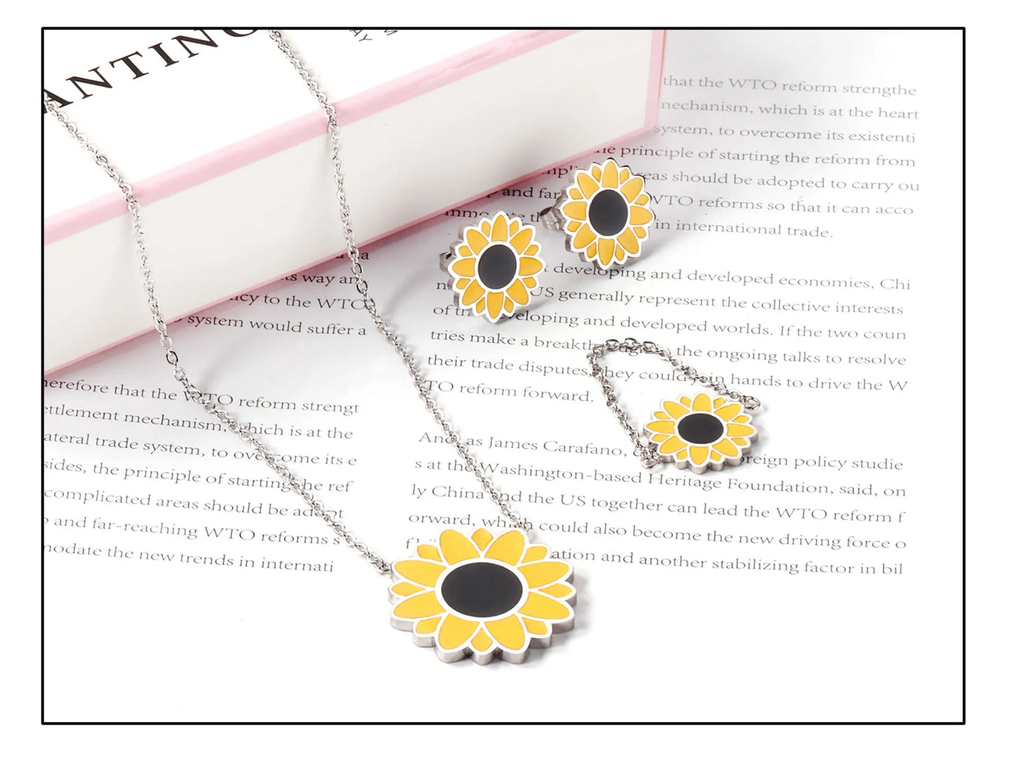Cute Yellow Daisy Flower Charms Pendant Necklace Earrings Ring Gold Silver Woman Jewelry Set Gifts