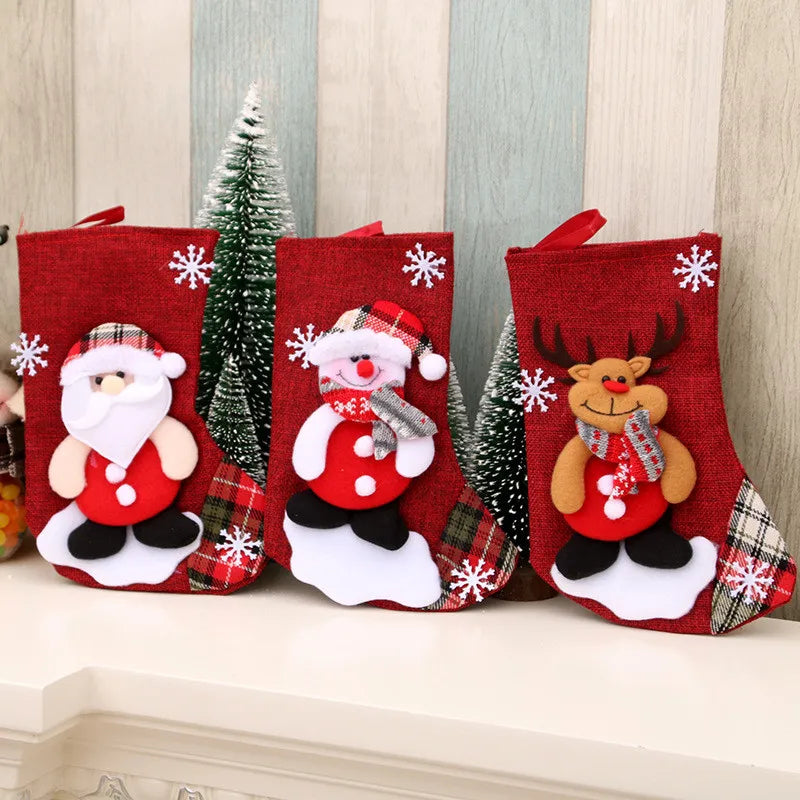 Christmas Xmas Ornaments Decoration 3D Santa Claus Snowman Christmas Socks Stocking Candy Gift Bag