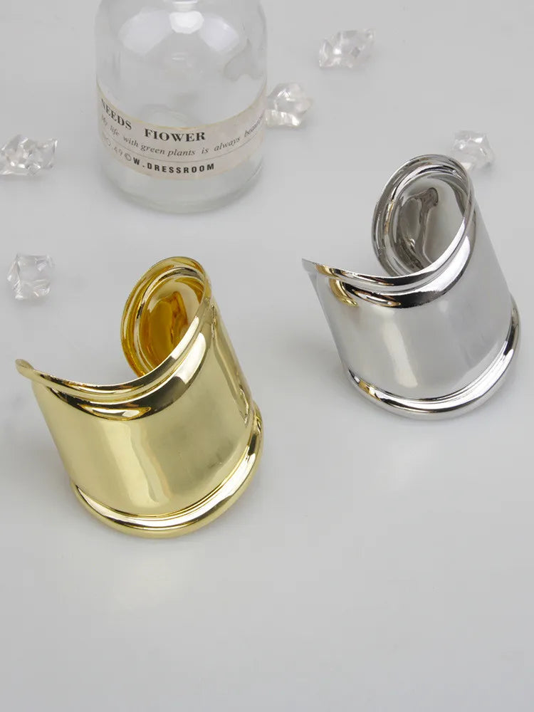 Metal Wave Asymmetry Openings Temperament Exaggerated Fashion Personality Wide Bracelet Women Fall