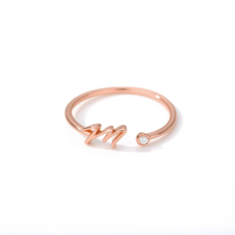 A-Z Initial Open Adjustable Wedding Trendy Crystal Zircon Gold Couple Women Rings Jewelry Gift