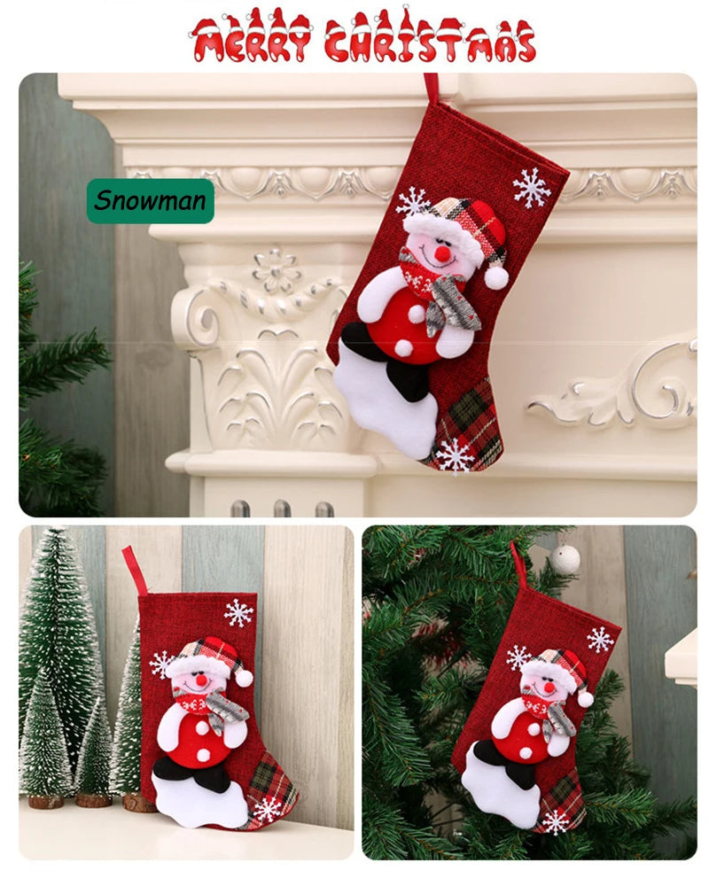 Christmas Xmas Ornaments Decoration 3D Santa Claus Snowman Christmas Socks Stocking Candy Gift Bag