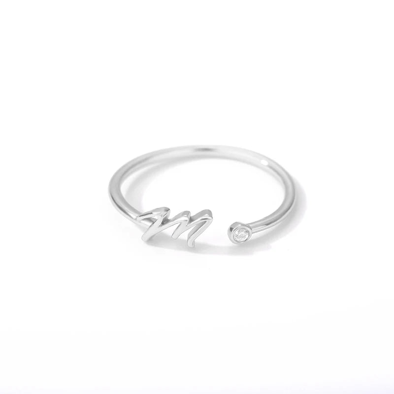 A-Z Initial Open Adjustable Wedding Trendy Crystal Zircon Gold Couple Women Rings Jewelry Gift
