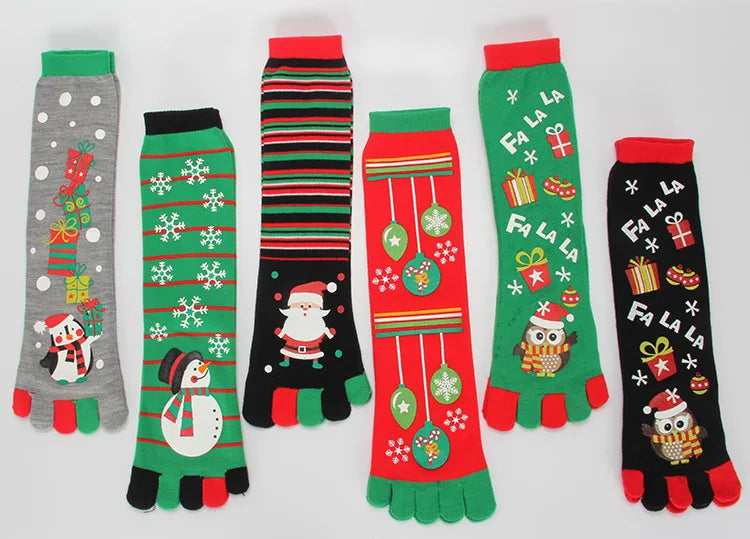 New Fashion Cotton Funny Cartoon Printed Casual Soft Fall Women Toe Socks Five Fingers Socks