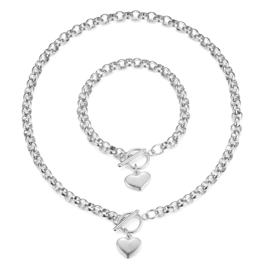 Fashion Buckle Toggle Heart Gold Silver Rose Gold Women Bracelet Necklace Jewelry Sets Jewelry Gifts