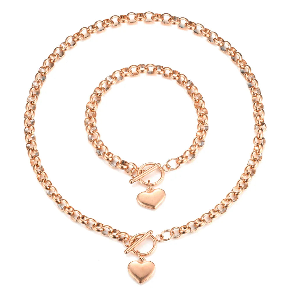 Fashion Buckle Toggle Heart Gold Silver Rose Gold Women Bracelet Necklace Jewelry Sets Jewelry Gifts