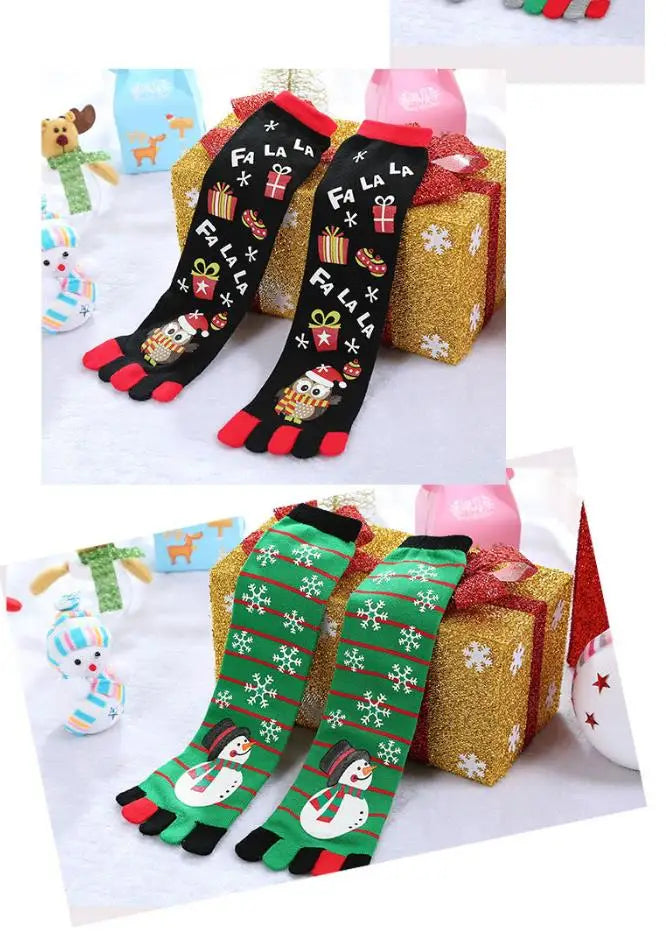 New Fashion Cotton Funny Cartoon Printed Casual Soft Fall Women Toe Socks Five Fingers Socks