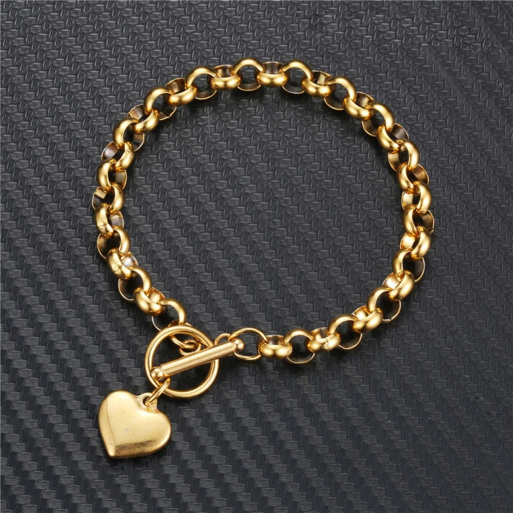 Fashion Buckle Toggle Heart Gold Silver Rose Gold Women Bracelet Necklace Jewelry Sets Jewelry Gifts
