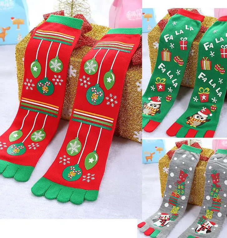 New Fashion Cotton Funny Cartoon Printed Casual Soft Fall Women Toe Socks Five Fingers Socks