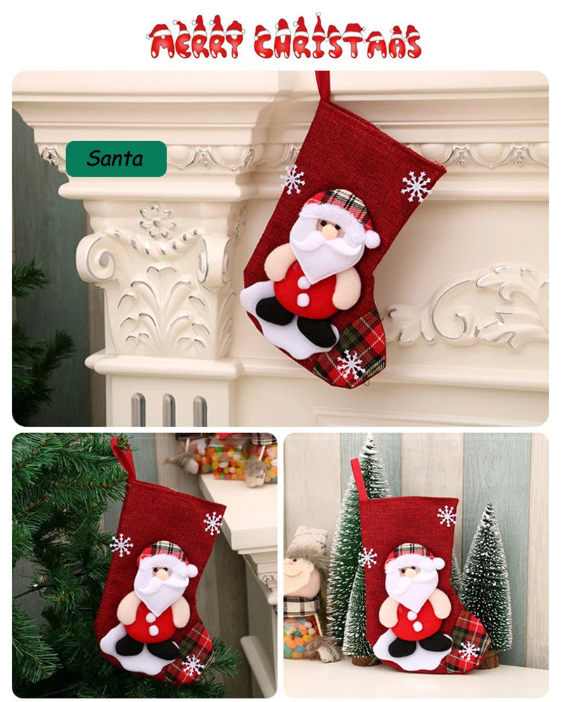 Christmas Xmas Ornaments Decoration 3D Santa Claus Snowman Christmas Socks Stocking Candy Gift Bag