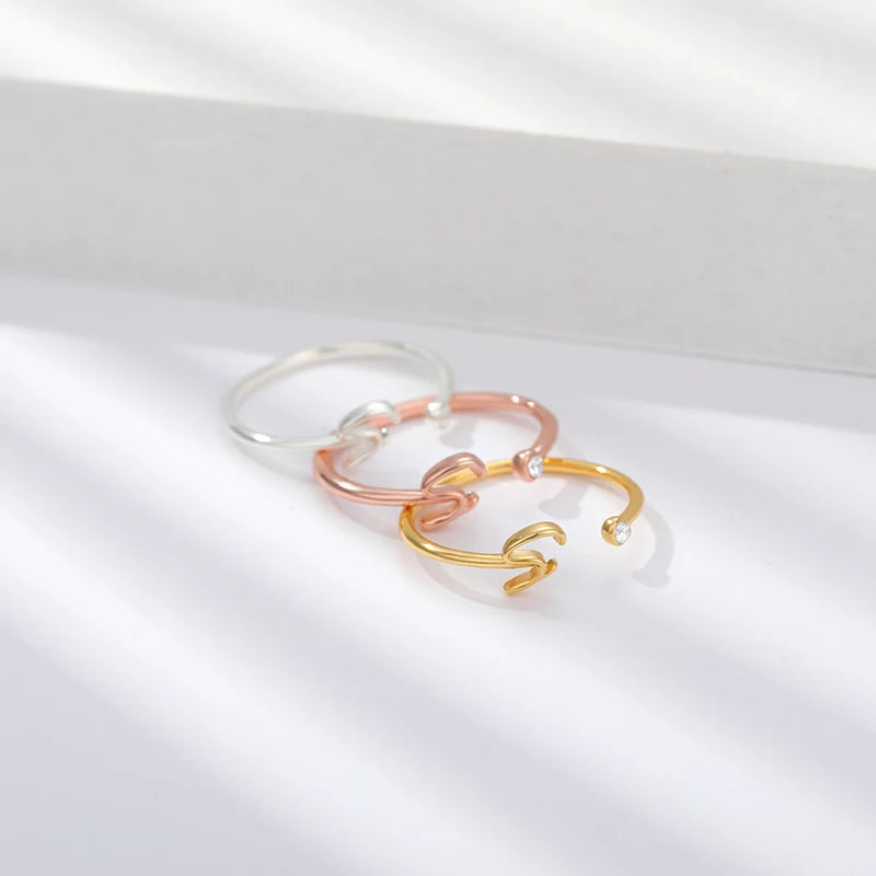 A-Z Initial Open Adjustable Wedding Trendy Crystal Zircon Gold Couple Women Rings Jewelry Gift