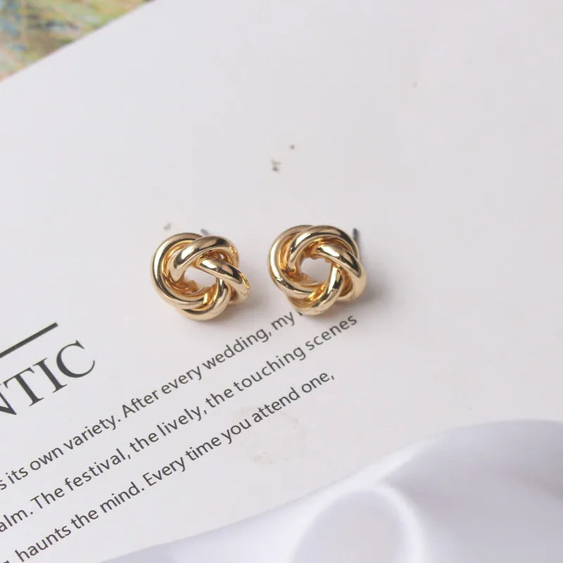 Tiny Metal Stud Women Gold Silver Twist Round Small Earrings Fall Jewelry Gift