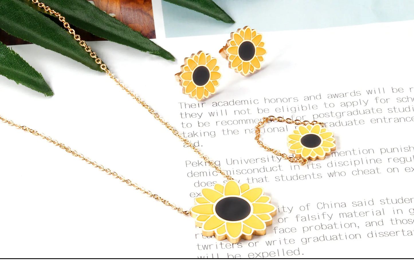 Cute Yellow Daisy Flower Charms Pendant Necklace Earrings Ring Gold Silver Woman Jewelry Set Gifts