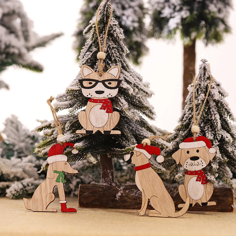 Car Christmas Tree Elk Cartoon Animal Hanging Wooden Pendants Ornament Home Decorations Xmas Gifts