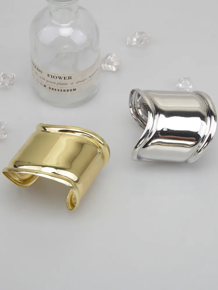 Metal Wave Asymmetry Openings Temperament Exaggerated Fashion Personality Wide Bracelet Women Fall