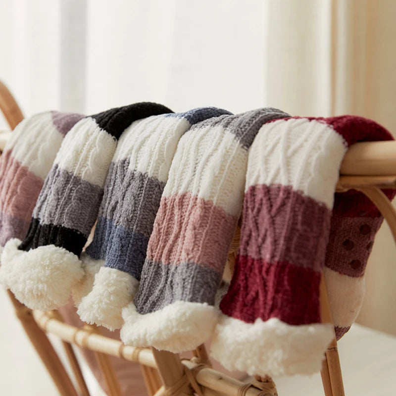 Winter Fall Warm Thick Comfortable Stripes Women Mid-calf Sleep Fuzzy Home Stocking Socks Xmas Gift