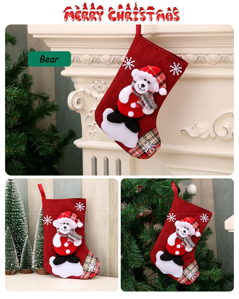 Christmas Xmas Ornaments Decoration 3D Santa Claus Snowman Christmas Socks Stocking Candy Gift Bag