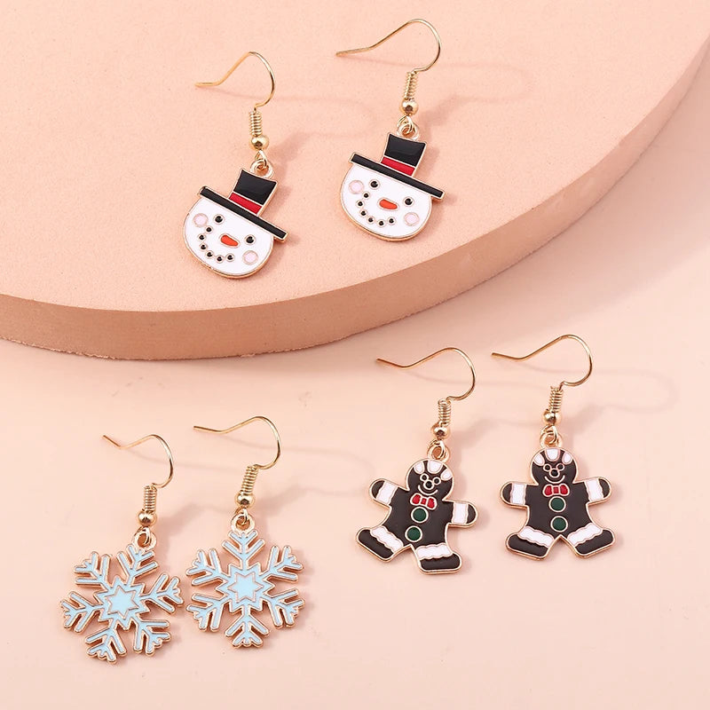 New Fashion Merry Christmas Tree Deer Santa Drop Dangle Beads Gold Women Earrings Jewelry Gifts