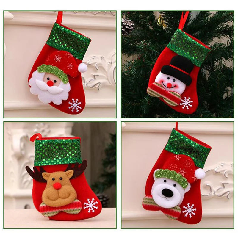 Christmas Tree Ornaments Hanging Elk Bear Snowman Socks Gift Bags Home Party Fireplace Decor