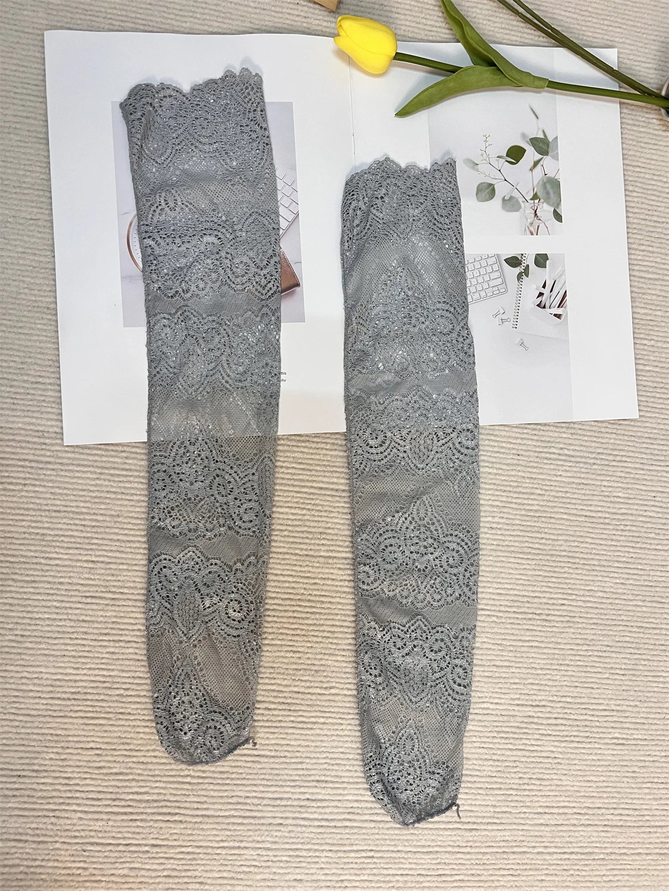 Sexy Hollow Out Lace Mesh Retro Floral Black White Grey Japanese Korean Cute Girls Women Socks