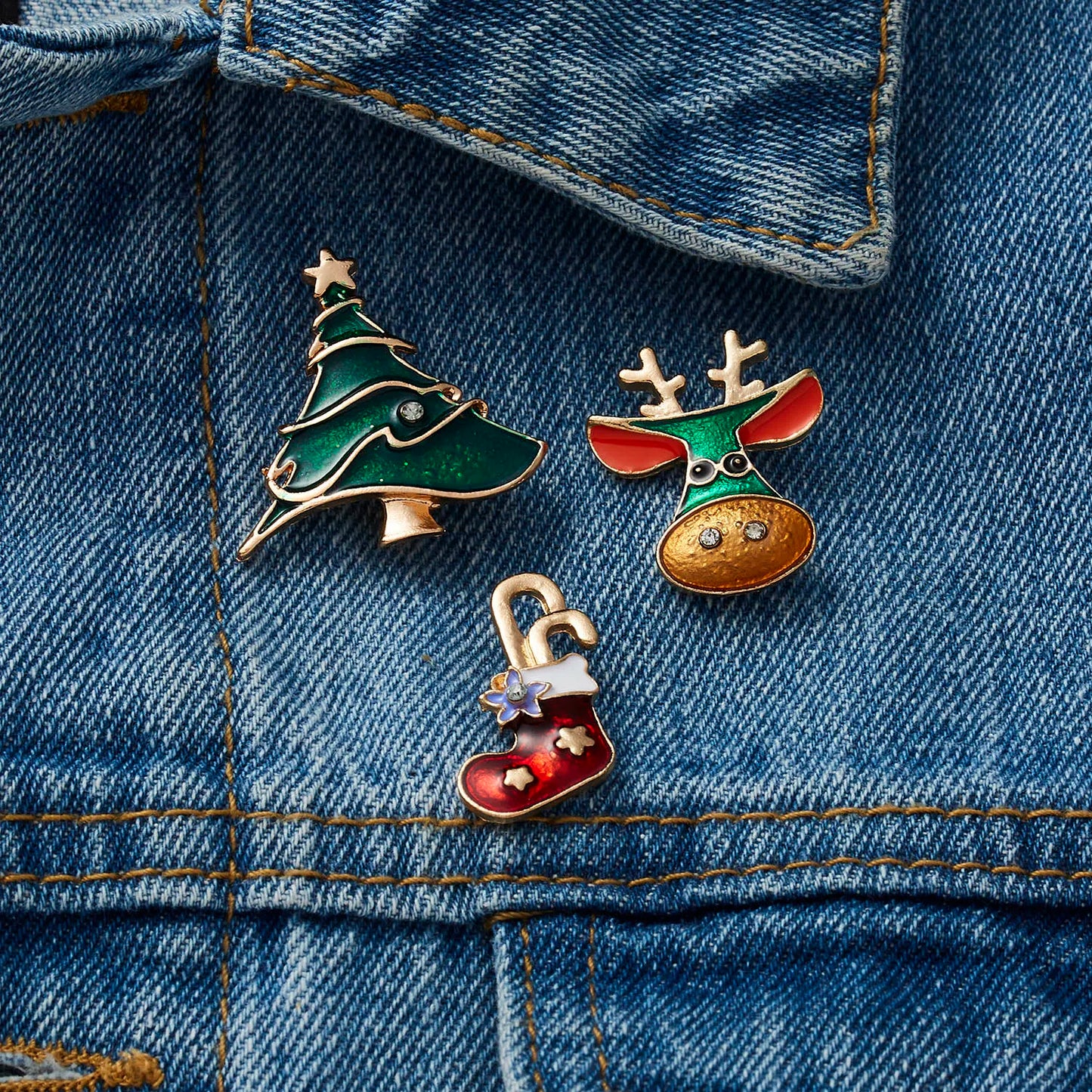 Xmas Cute Santa Claus Elk Crutch Gift Box Hat Tree Glove Star Bear Women Kids Brooch Sets Jewelry