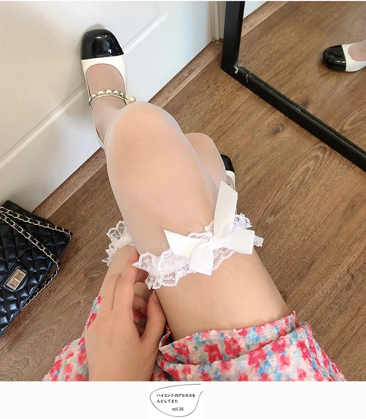 Sexy Lace Bow Long Sweet Kawaii Japanese Knee High Thigh High Black White Women Socks Stockings Gift