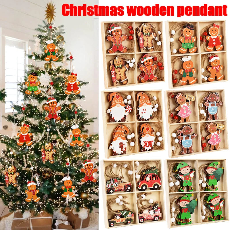 Wooden Pendants Gingerbread Man Gnomes Xmas Tree Hanging Ornament Christmas Home New Year Decoration