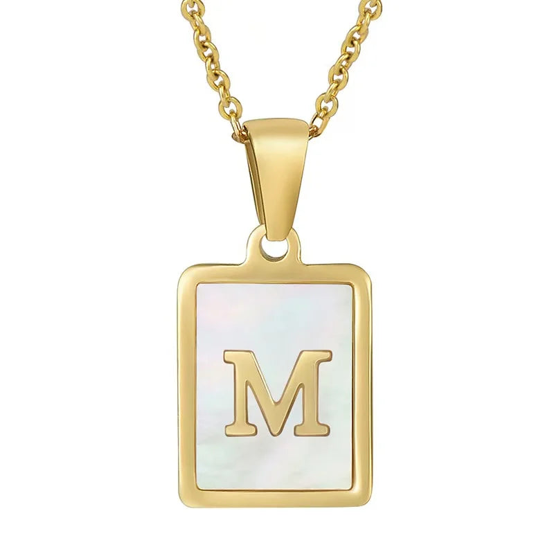 Pearl Shell Initial Letter 26 Alphabet Minimalist Pendant Trendy Gold Women Necklace Jewelry Gifts
