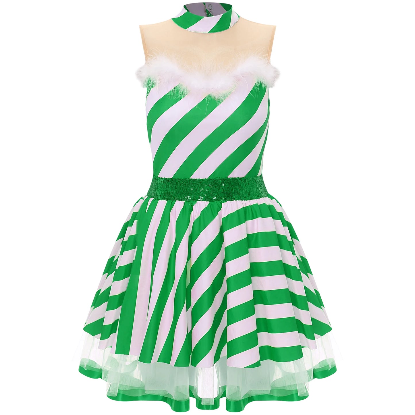 Women Adults Christmas Tutu Dress Candy Cane Striped Skating Ballet Dance Xmas Fancy Costume Gifts