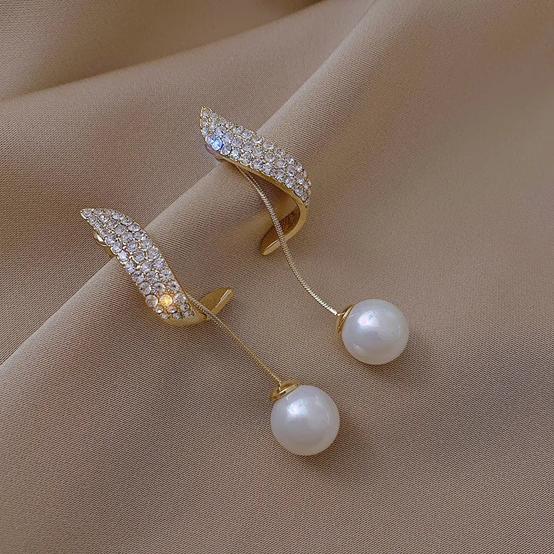 New Classic Elegant Pearl Dangle Women Crystal Long Tassel Drop Earrings Fall Christmas Jewelry Gift