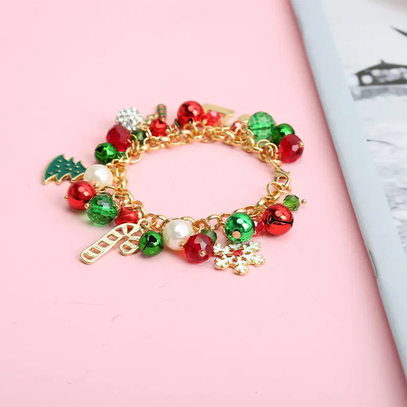 Jingle Bell Beaded Adjustable Christmas Charm Gold Women Girls Kids Bangle Bracelet Jewelry Gift
