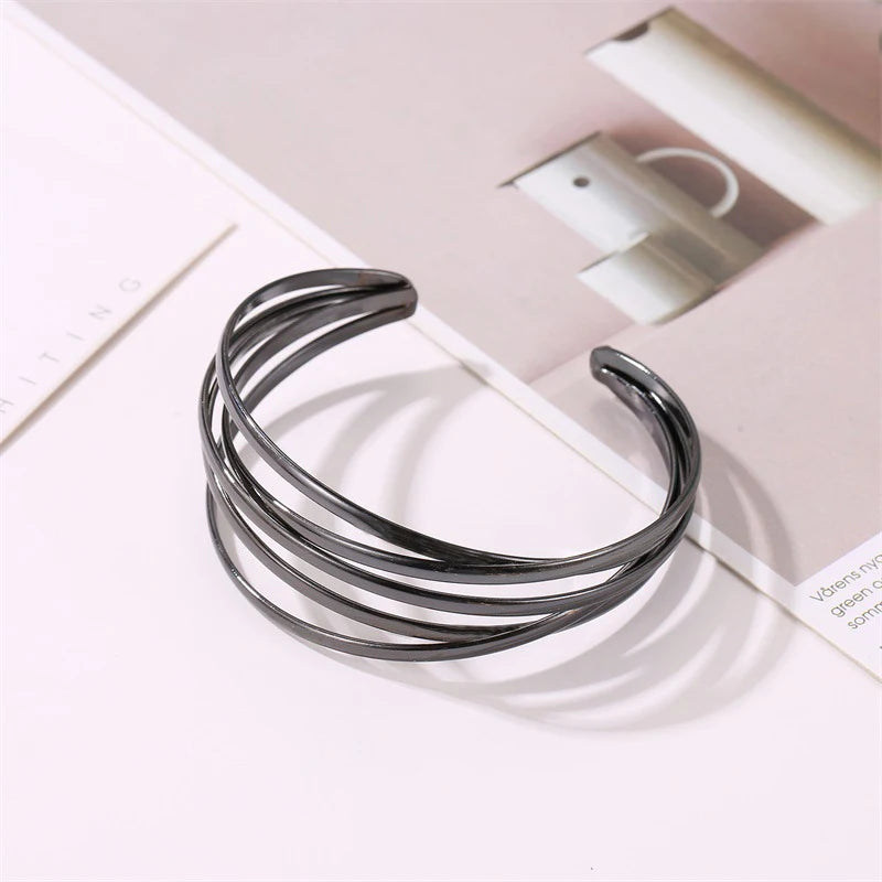 Fashion Open Wide Metal Layered Wrist Cuff Wrap Vintage Gold Silver Women Bangle Bracelet Jewelry