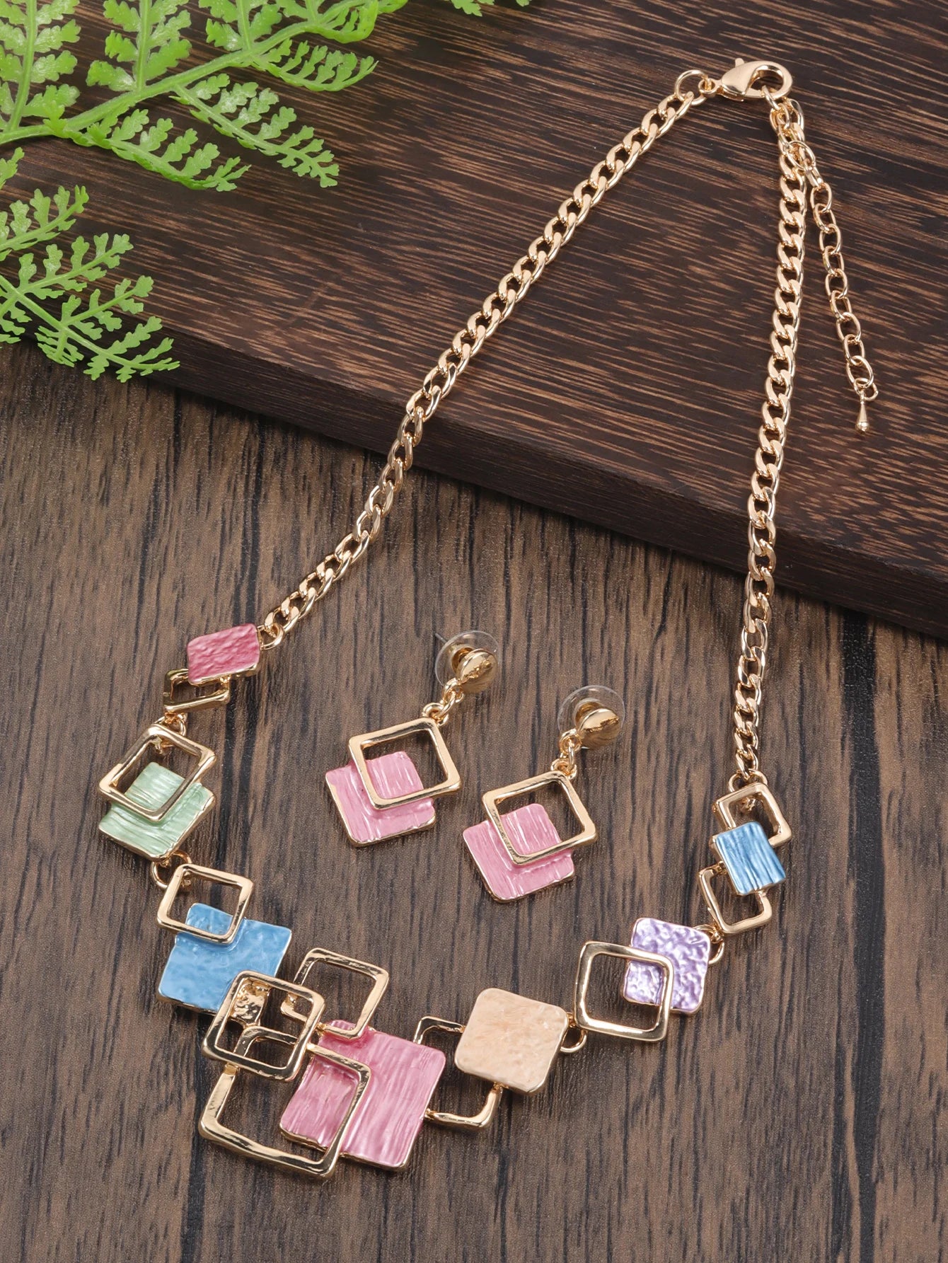 Fashion Simple Drip Oil Geometric Trendy Daily Party Necklace Earrings Gold Silver Women Jewelry Set