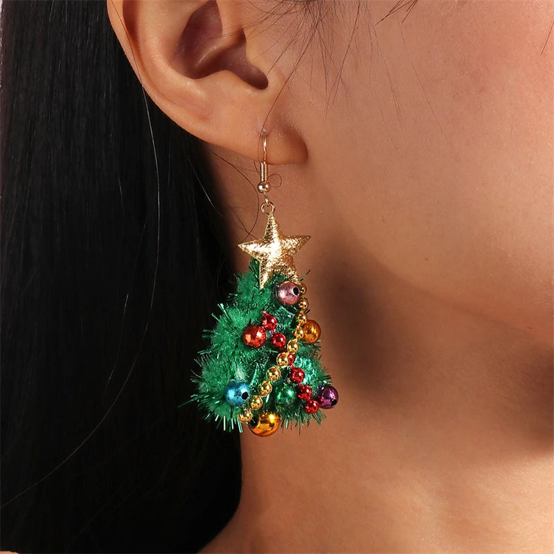 New Fashion Merry Christmas Tree Deer Santa Drop Dangle Beads Gold Women Earrings Jewelry Gifts