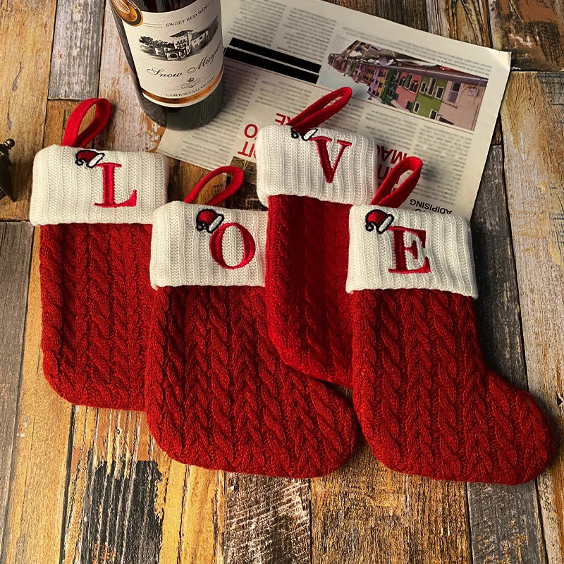 Christmas Decoration Letters Snowflake Xmas Tree Pendant Ornament Knitting Sock Home Decor Fall Gift