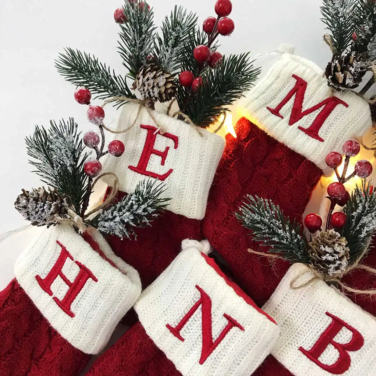 Christmas Letter Knitting Socks Snowflake Stocking Home Decoration Ornament Xmas New Year Gifts