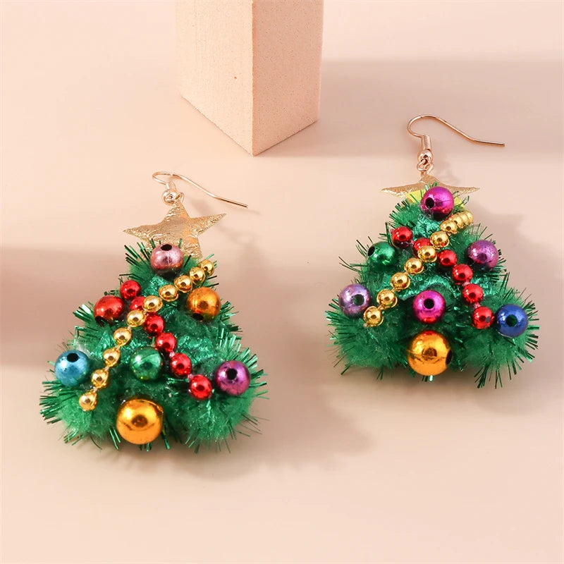 New Fashion Merry Christmas Tree Deer Santa Drop Dangle Beads Gold Women Earrings Jewelry Gifts