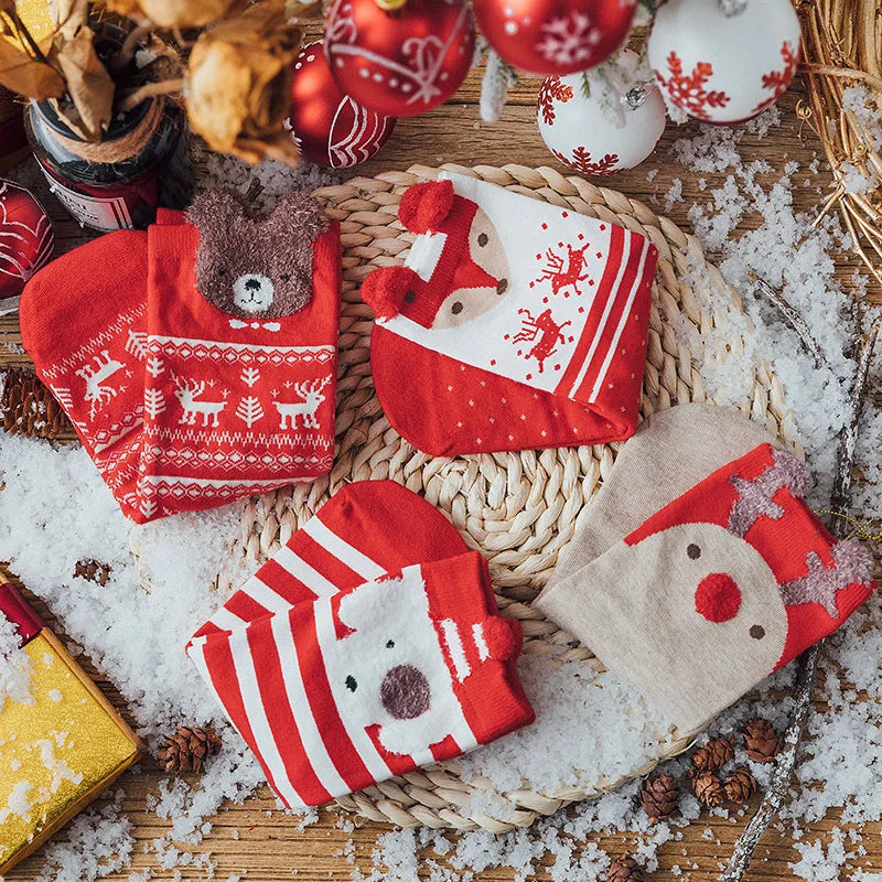 Woman Fall Christmas Funny Xmas Santa Claus Tree Snowflake Elk Snow Cotton Tube Crew Happy Socks
