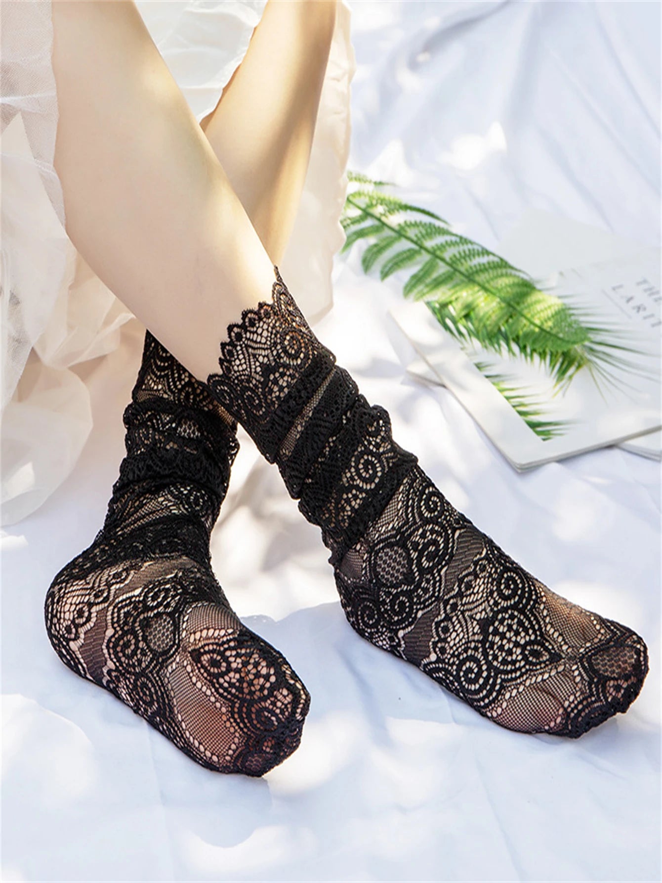 Sexy Hollow Out Lace Mesh Retro Floral Black White Grey Japanese Korean Cute Girls Women Socks