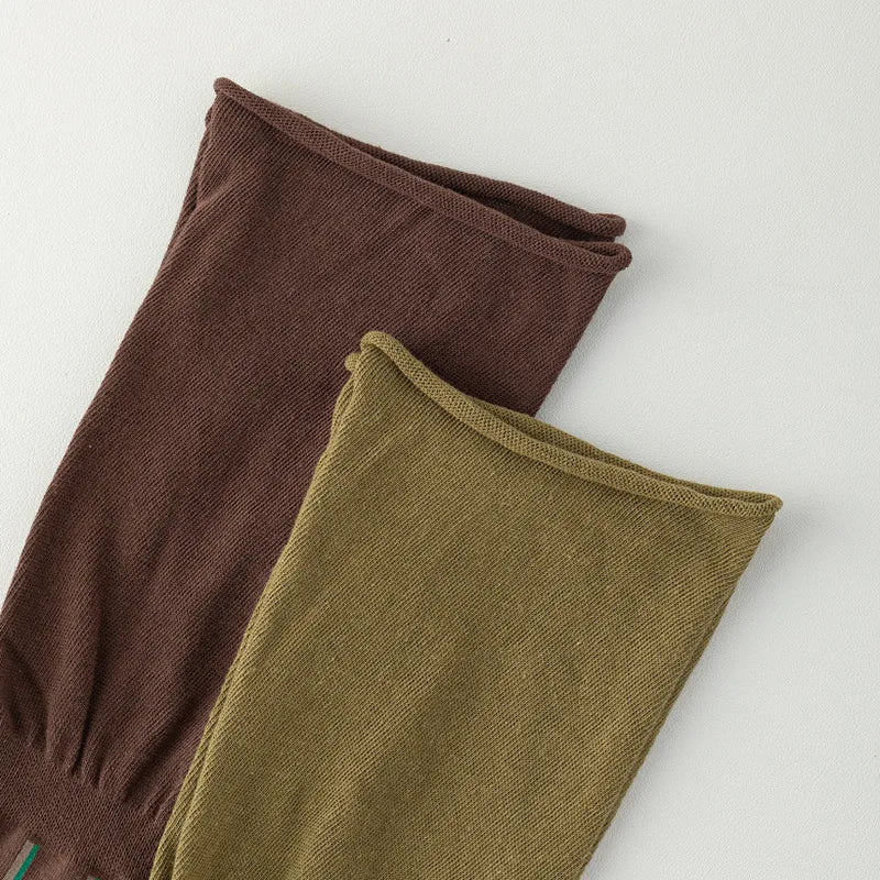 Autumn Fall Fashion Loose Mouth Vertical Stripe Stitching Slim Women Stockings Knee-high Piled Socks
