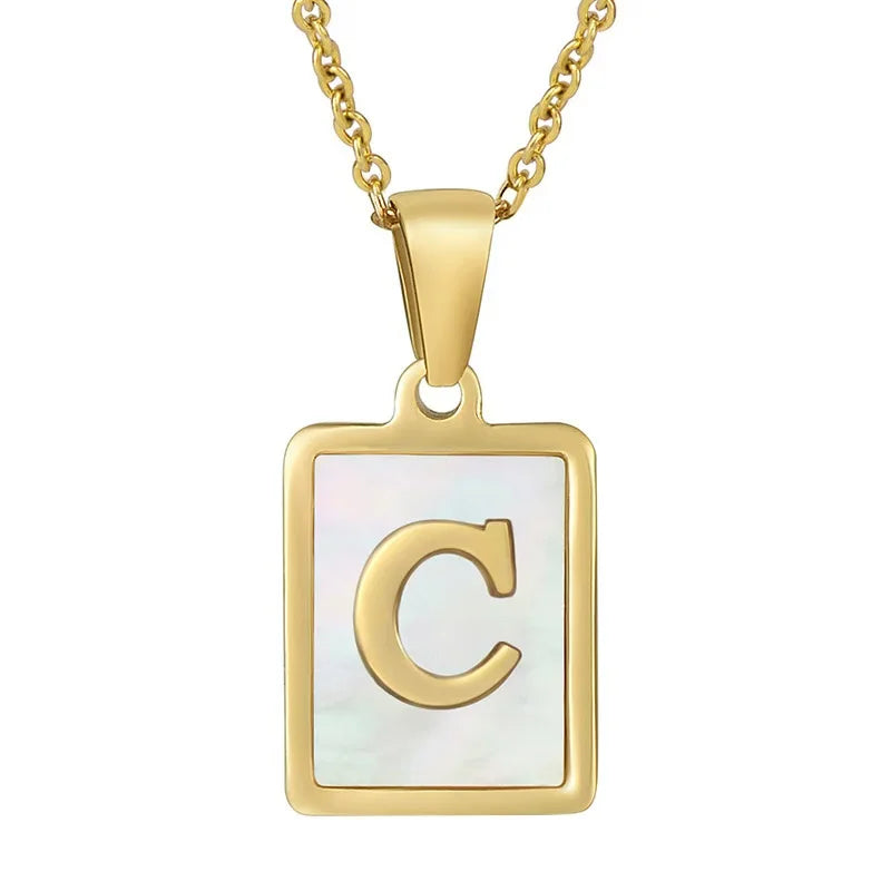 Pearl Shell Initial Letter 26 Alphabet Minimalist Pendant Trendy Gold Women Necklace Jewelry Gifts