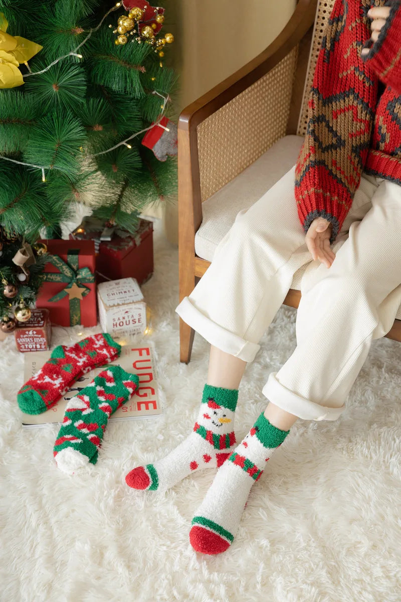 New Christmas coral fleece warm and thick winter socks snowman sleeping floor socks Fall Xmas Gift
