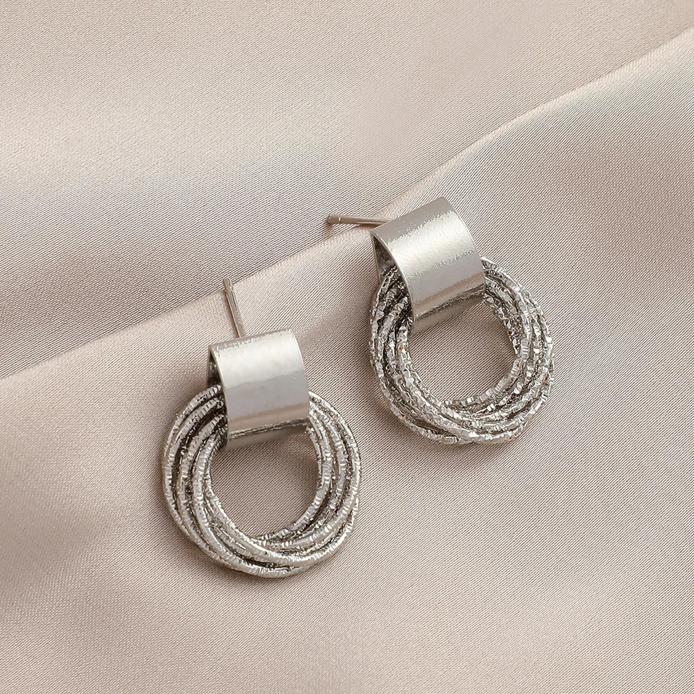 Retro Metal Gold Silver Multiple Small Circle Stud Women Korean Jewelry Earrings Fall Jewelry Gift