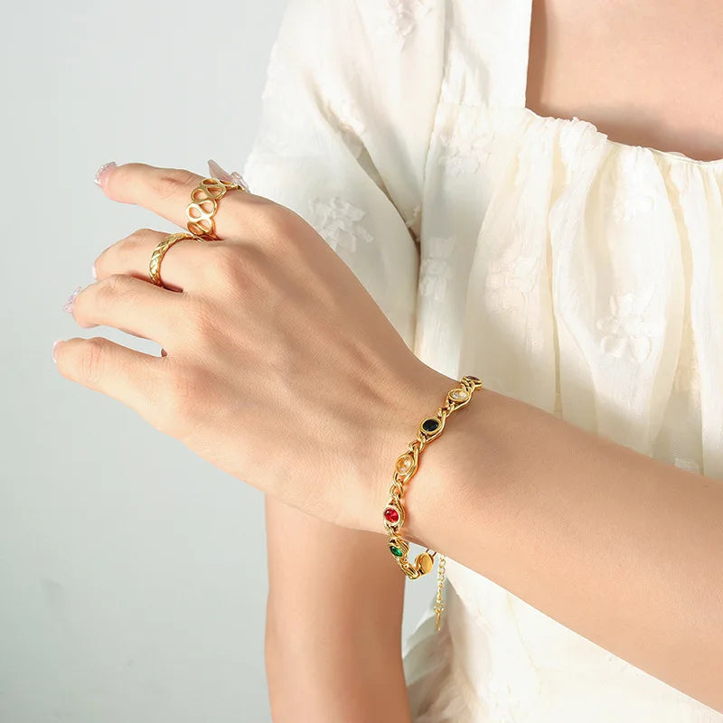 Colorful Zircon Fashion Copper Gold Women Necklace Bracelet Jewelry Set Jewelry Gifts
