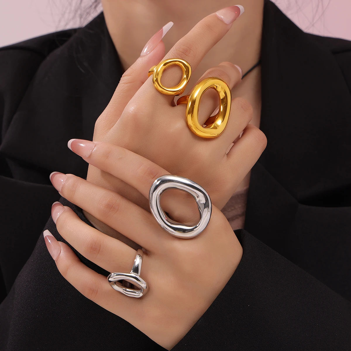 Popular Index Hip Hop Punk Cool Irregular Hyperbole Luxury Gold Silver Women Rings Jewelry Gift